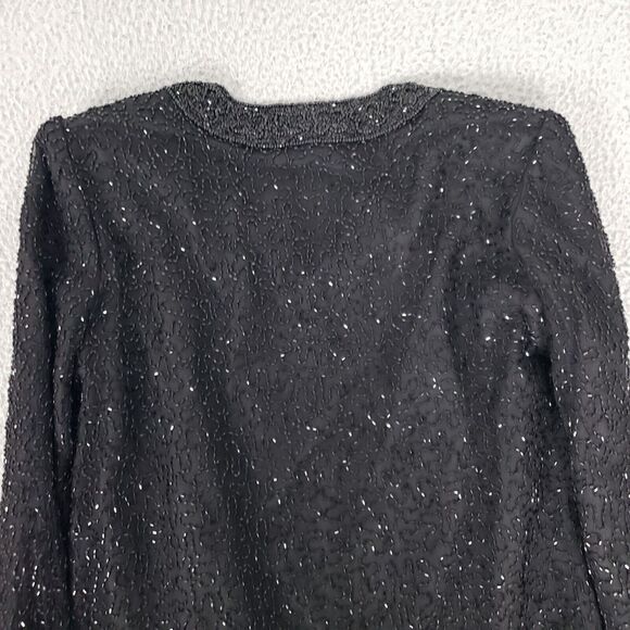 VINTAGE Laurence Kazar Jacket Womens‎ Small Evening Jacket Sequences Beaded Silk - Picture 12 of 13
